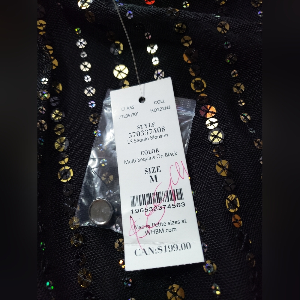 White House Black Market Black Sequin Long-Sleeve Party Dress - Picture 7 of 9